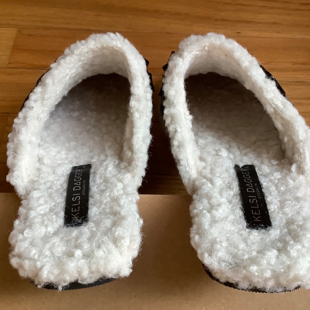 Kelsi Dagger Chunky Chain Faux Shearling Leather Slip-On Mule  Black SZ 9.5 - Picture 9 of 14